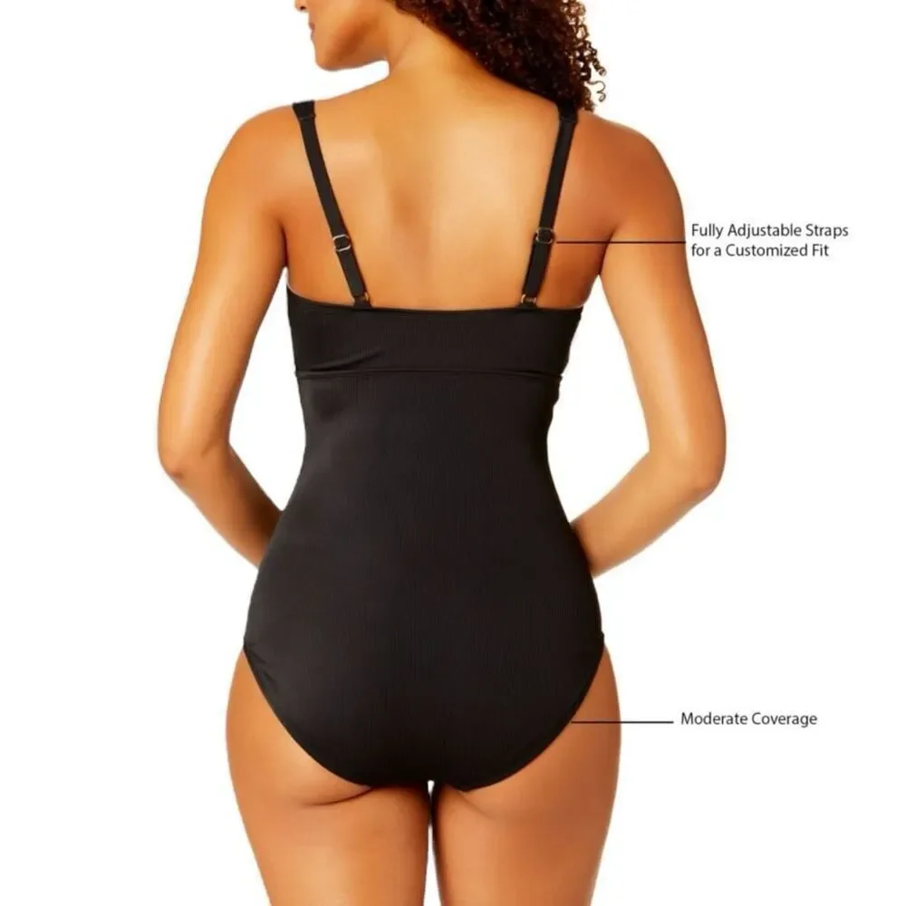 Anne Cole Women’s  Square Neck One Piece Swimsuit Smal Color Black